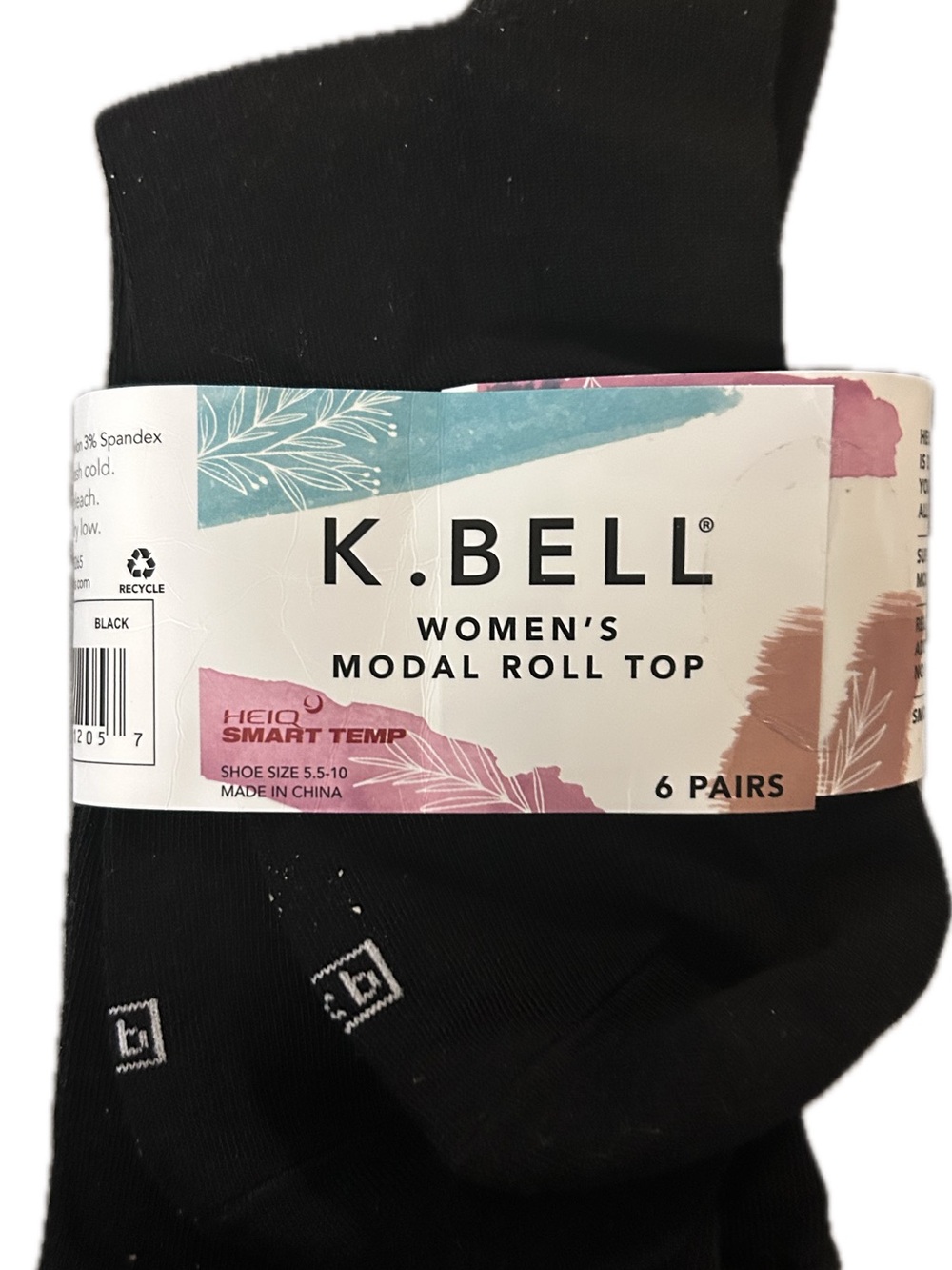 K.BELL Women's Modal Roll Top Socks - Black (2 Pairs)
